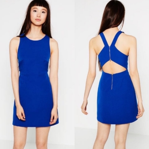 Zara Dresses & Skirts - Zara Trafaluc Royal Blue Open Zip Back A-Line Cocktail Dress